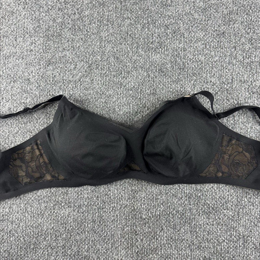 Honeylove T-Shirt Bra Womens 36B/C Black Wireless Lace Hook & Eye Adjustable